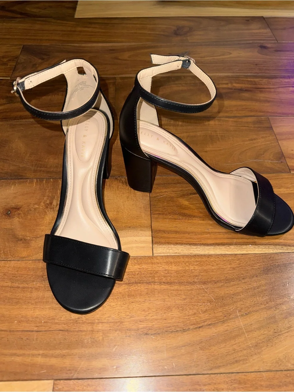 Kelly & Katie Black Ankle-Strap Block Heels